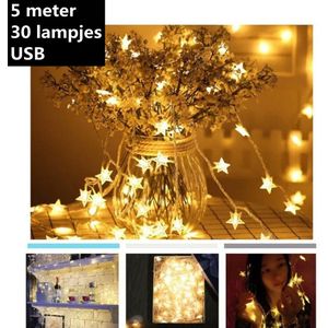 Xtraworks - Led lampjes slinger- decoratieve ster lichtsnoer-werkt op USB-warme kleur 5 meter 30 lampjes