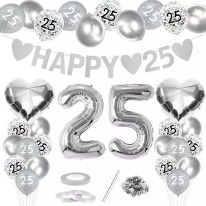 Partypakket® 25 jaar getrouwd Versiering - 25 Jaar Verjaardag Versiering - 25 Jaar Jubileum - Feest Pakket - All-in-one Feestpakket - Decoratie - Ballonnen - Feestpakket - Verjaardag - Feest versiering