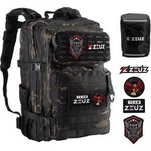 ZEUZ Tactical Rugzak Dames & Heren voor Fitness & CrossFit – Backpack - Sporttas - Militaire Army Bag - Sport Tas – 45 Liter - Camo Zwart