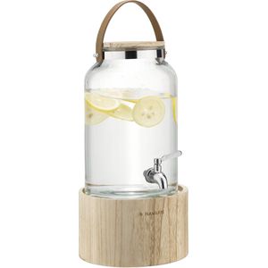 Navaris glazen drankdispenser met kraantje 5 l - Drank dispenser met houten standaard - Limonadetap met deksel van hout - Voor koude of warme dranken