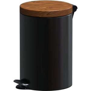 ALDA Excellent, Design pedaalemmer – 12L - 40xØ25 cm – Zwart/Bruin – prullenbak – afvalbak - vuilnisbak