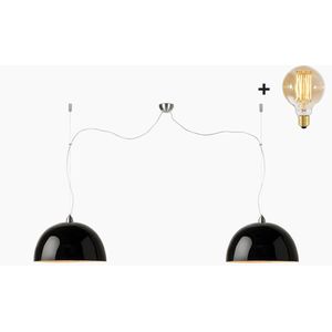 Dubbele Hanglamp – HALONG – Zwart Bamboe - Met LED-lamp