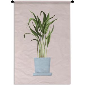 Wandkleed PlantenKerst illustraties - Illustratie van een plant met lange dunne bladeren op een roze achtergrond Wandkleed katoen 90x135 cm - Wandtapijt met foto