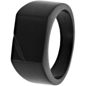 Lucardi Heren Zegelring zwart - Ring - Cadeau - Vaderdag - Staal - Zwart