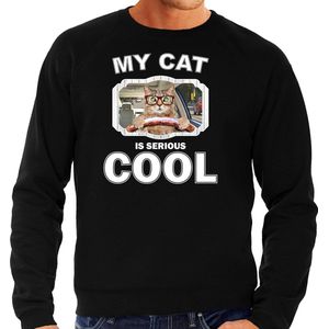 Auto rijjdende kat katten trui / sweater my cat is serious cool zwart - heren - katten / poezen liefhebber cadeau sweaters S