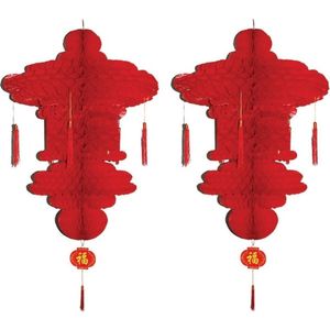 2x stuks chinese lampion hangdecoratie 90 x 60 cm - Rood - Thema versieringen