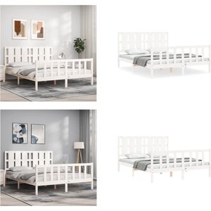 vidaXL Bedframe met hoofdbord massief hout wit 160x200 cm - Bedframe - Bedframes - Bed - Tweepersoonsbed