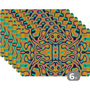 Placemat - Placemats kunststof - Psychedelic - Patronen - Lavalamp - 45x30 cm - 6 stuks - Hittebestendig - Anti-Slip - Onderlegger - Afneembaar