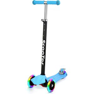 Kinderstep City Scooter - Step met lichtgevende wielen - voor Jongens en Meisjes - Vanaf 3-12 Jaar - In 4 hoogtes verstelbaar - Aluminium - Blauw