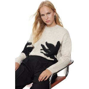 Trendyol Stone Soft Texture Stand Collar Color Block Knitwear Trui Twoaw25Kz00345