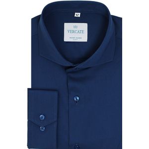 Vercate - Strijkvrij Overhemd - Navy - Marine Blauw - Slim Fit - Bamboe Katoen - Lange Mouw - Heren - Maat 38/S
