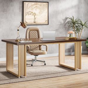 TRIBESIGNS - Computertafel - Bureau voor Thuiskantoor - Met Gouden Poten - Modern - Goud en Bruin - 160 x 80 x 75 cm