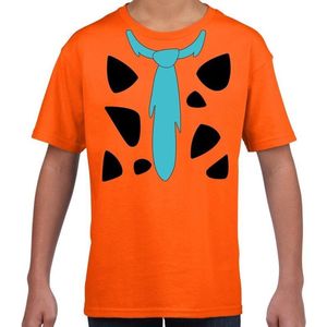 Fred holbewoner carnaval verkleed t-shirt oranje jongens en meisjes - Carnaval kostuum kind 122/128
