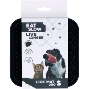 Eat Slow Live Longer Duo Likmat - 15 x 15 cm - Vierkant - Snuffelmat - Anti-schrok Mat - Slowfeeder - 100% Siliconen - Vaatwasserbestendig - Maat S - Grijs