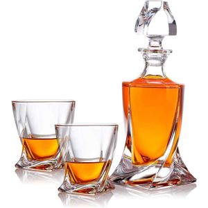 Whiskey Karaf 3-delige set glazen whiskeyset - cadeauset van glas - karaf 800 ml met 2 glazen 300 ml voor rum - scotch cognac - cadeau idee voor mannen - met geschenkdoos