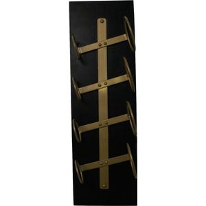 Hangend wijnrek 4 flessen - 20x13x65 - Zwart/goud - Mangohout/metaal