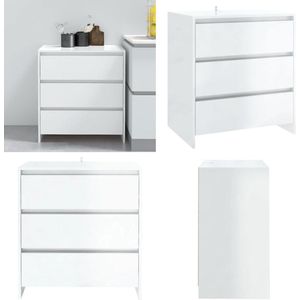 vidaXL Dressoir 70x41x75 cm bewerkt hout hoogglans wit - Dressoir - Dressoirs - Buffetkast - Opbergkast