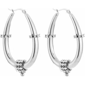 Bijoutheek Oorringen Hoop Ovaal Witte Stenen Bali Zilver