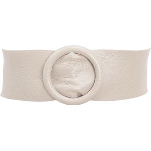 Licht Taupe Brede Leren Riem Ronde Gesp - Taille Riem - Leer Leder - Brede Dames Riemen Ceinturen - Licht Taupe