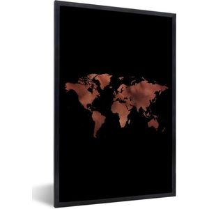 Fotolijst incl. Poster - Wereldkaart - Rood - Zwart - 40x60 cm - Posterlijst