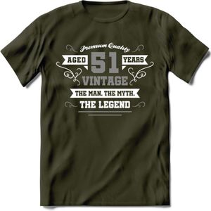 51 Jaar Legend T-Shirt | Zilver - Wit | Grappig Verjaardag en Feest Cadeau | Dames - Heren - Unisex | Kleding Kado | - Leger Groen - XXL