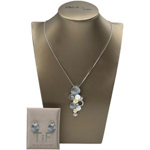 TIF - Sieraden - Juwelenset dames - Halsketting - Oorbellen - Zilver - Grijs - Wit - Geel - 45cm