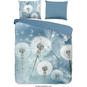 Katoenen Dekbedovertrek 155x220 cm - Paardenbloem Print - Blauw/Wit - 1 Persoons - 100% Katoen
