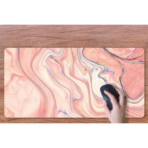 Bureau onderlegger - Muismat - Bureau mat - Marmer - Pastel - Roze - Blauw - Marmerlook - Abstract - 80x40 cm