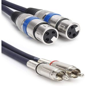 XLR Female to 2 x RCA High Quality Cable - Microphone Patch Cable Power Amplifier 3m