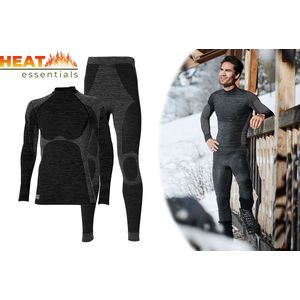 Heat Essentials - Premium Thermo Ondergoed Heren - Set - Thermo Shirt Heren en Thermo Broek Heren - Zwart - M - Thermokleding Heren - Thermoshirt Heren - Thermobroek Heren