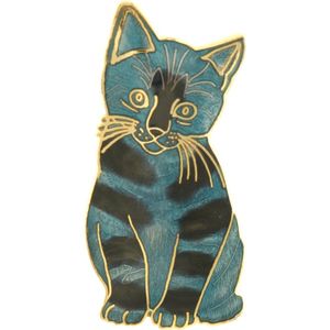 Behave Broche poes kat kitten blauw emaille