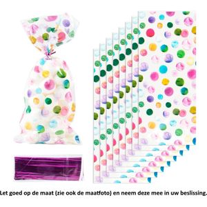 25x Uitdeelzakjes Kleurrijke Stippen 12.5 x 27.5 cm - Polka dots - Veelkleurige Confetti - Cellofaan Plastic Traktatie Kado Zakjes - Snoepzakjes - Koekzakjes - Koekje - Cookie Bags