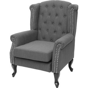 Chesterfield fauteuil, relax club fauteuil wing chair, waterafstotende stof/textiel ~ donkergrijs zonder voetenbank