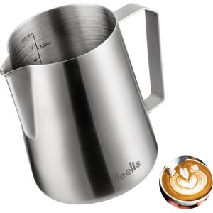 Barista melkkannetje roestvrij staal 600 ml, koffiecreamer melkopschuimer kanbeker met maatmarkering, melkopschuimer voor cappuccino en latte