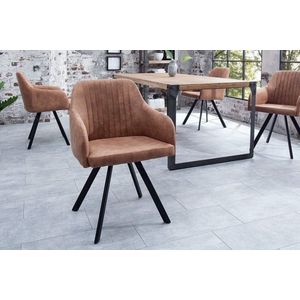Retro design stoel LUCCA vintage bruin met quilten industriële stijl - 38308