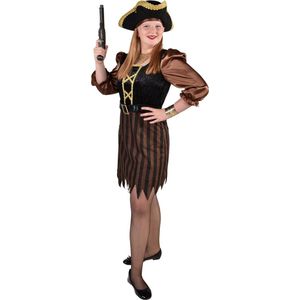 Magic By Freddy's - Piraat & Viking Kostuum - Beroemde Piraat Mary Read - Meisje - Bruin - Maat 164 - Carnavalskleding - Verkleedkleding