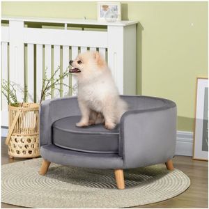Huisdierbank voor middelgrote honden, verhoogd hondenbed met houten frame, kittenlounge voor eenvoudige installatie, 68 x 68 x 35 cm, grijs
