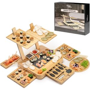 Tappazola Borrelplank - Tapasplank Bamboe - Kaasplank - Bowls and Dishes - Luxe Etagere met Uitschuifbare Lades - Serveerschaal - Incl. Accessoires en Fruitschaal - 40 x 30 x 41 cm