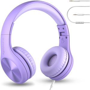 Comfortabele en Duurzame Kids Hoofdtelefoon met Microfoon - Opvouwbare Over-Ear Headset voor Kinderen - Paars