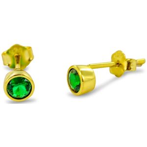 Silventi 9SIL-21710 Zilveren Oorknopjes - Dames - Zirkonia - Groen - 5 mm Doorsnee - Zilver - Gold Plated (Verguld/Goud op Zilver)