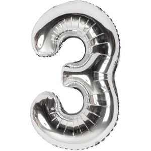 Festivz Zilvere Cijfer Ballon 3 - Zilver – 81 CM - Decoratie – Feestversiering – Silver - Verjaardag - Bruiloft - Feest