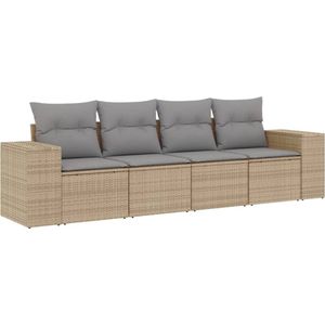 vidaXL - 4-delige - Loungeset - met - kussens - poly - rattan - beige