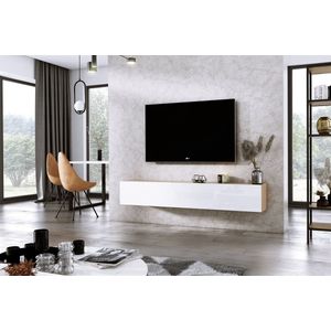 Meubel Square - TV meubel DIAMOND - Eiken / Hoogglans Wit - 180cm - Hangend TV Kast