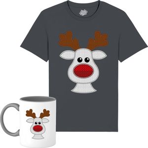 Rendier Buddy - Foute Kersttrui Kerstcadeau - Dames / Heren / Unisex Kleding - Grappige Kerst Outfit - Knit Look - T-Shirt met mok - Unisex - Mouse Grijs - Maat 4XL