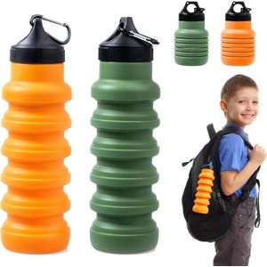 2-pack opvouwbare siliconen waterfles, opvouwbare waterfles, siliconen waterfles, draagbare waterfles voor buiten, reizen, fietsen, wandelen (donkergroen, oranje)