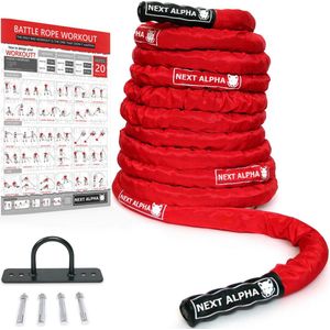 Next Alpha Battle Rope - 50mm x 15m - Beschermhoes - Muur Anker - Workout Instructie Poster