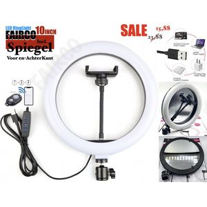 Selfie LED Ring Lamp 26Cm met ◊◊(( Spiegel ))◊◊ Inclusief Bluetooth afstandsbediening - LED Ringlamp - Ring Light - flitser - Make-up light - Studiolamp Zonder standaard– FAIRCO®