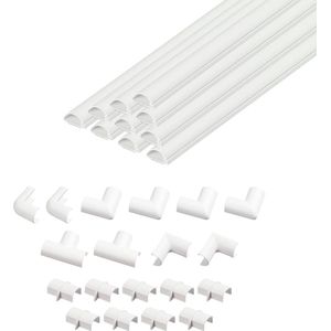 Kabelgoot 4 meter halfronde zelfklevende snoerbeschermer kabelbeheer- 10x 20 mm - 40 cm lang - 19 accessoires - wit