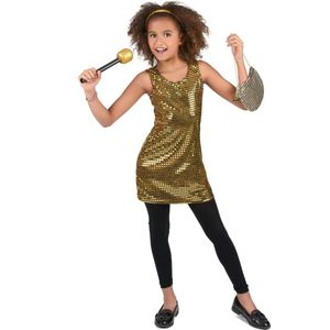 NINGBO PARTY SUPPLIES - Goudkleurig glitter disco kostuum voor meisjes - 110/116 (5-6 jaar)