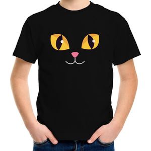 Kat / poes gezicht verkleed t-shirt zwart voor kinderen - Carnaval fun shirt / kleding / kostuum 134/140